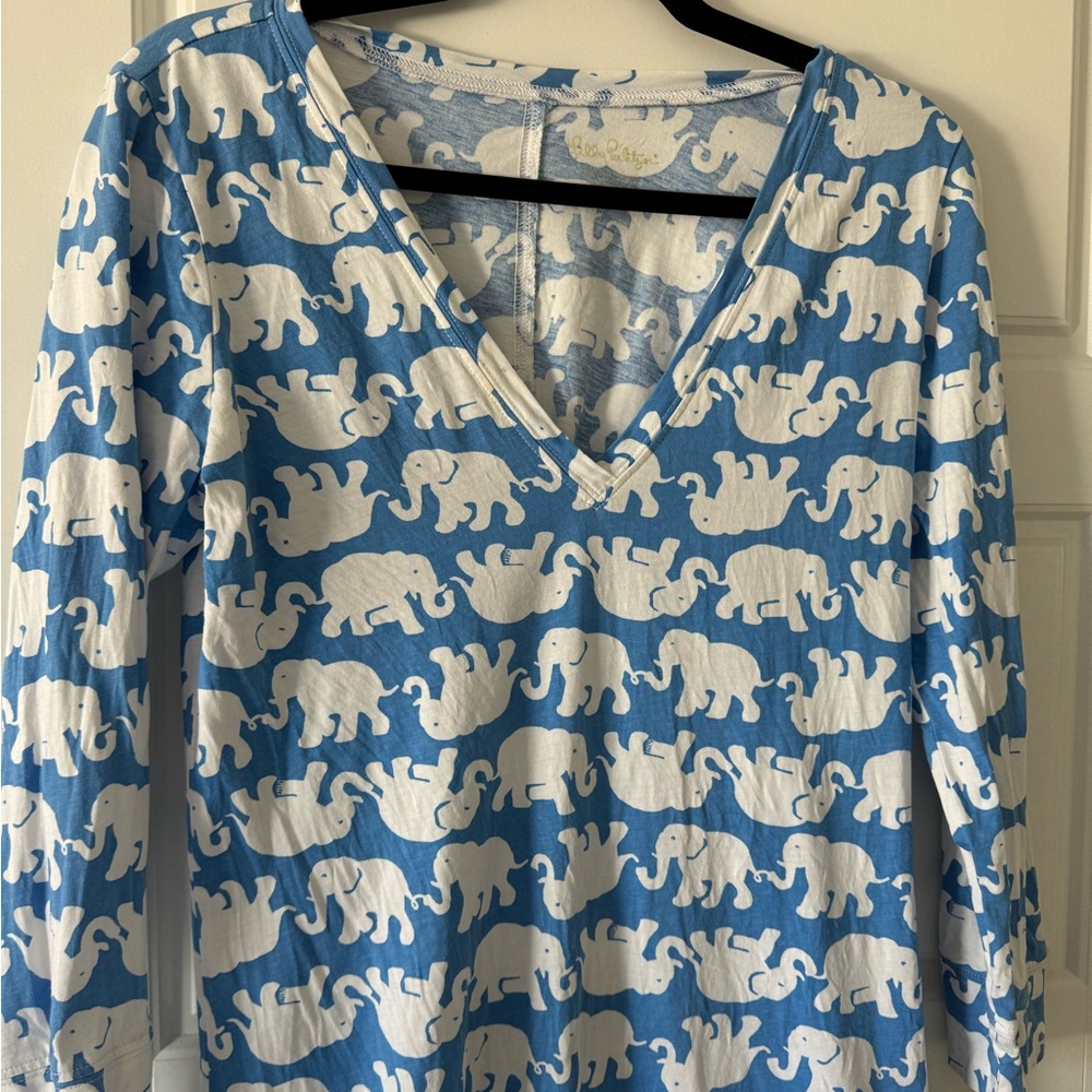Mahi Gold Cotton A-line Dress Elephant Blue 3/4 Sleeve Fun Summer Size Medium - Picture 3 of 4